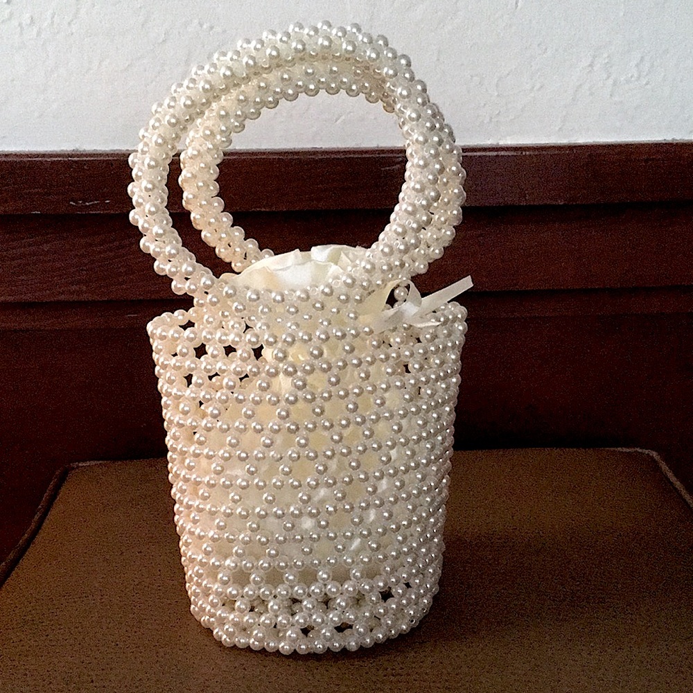 Pearl Bucket Bag Top Handle Satin Lined